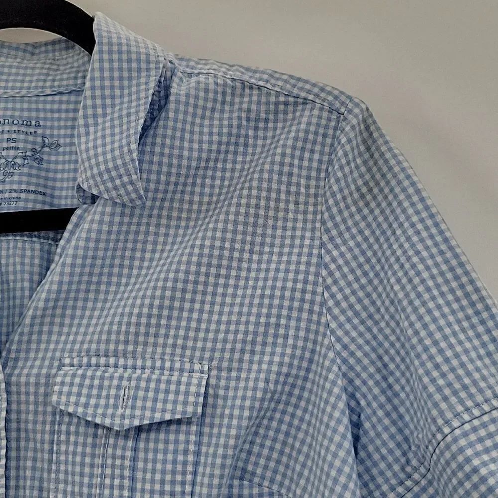 3 For$20 Sonoma Light Blue & White Gingham Button Down Blouse size PS - Picture 4 of 6